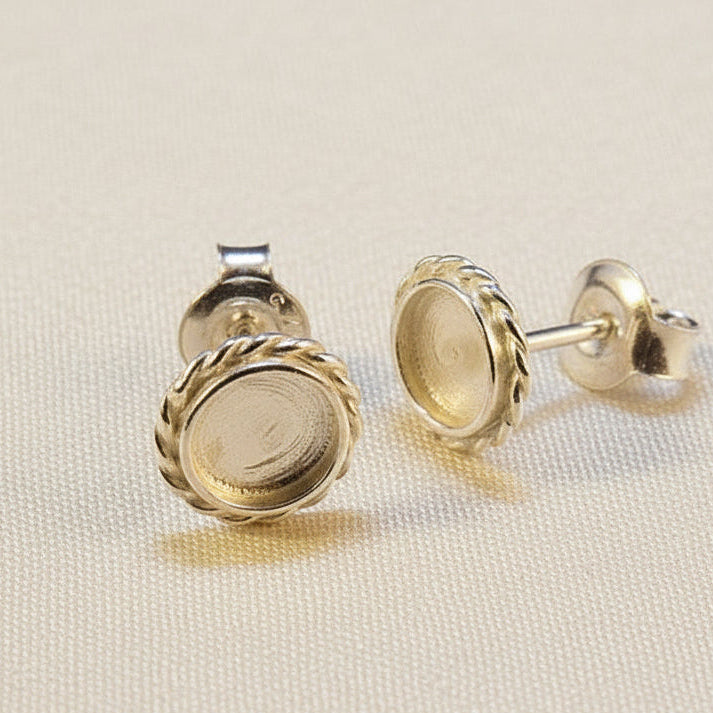 Round Solid Back Rope Edge Silver Earring Setting