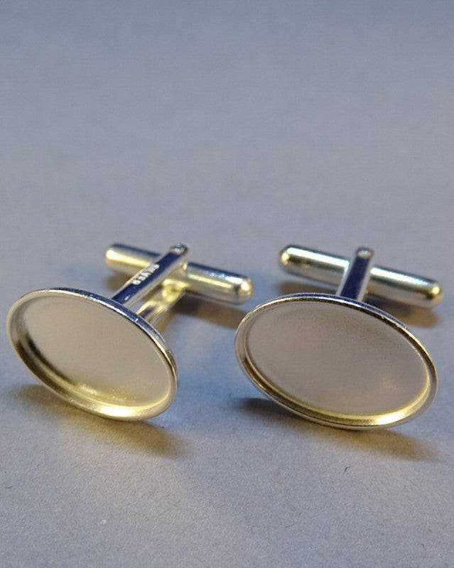 Silver Cufflinks Heavy Collet Bezel For Cabochons