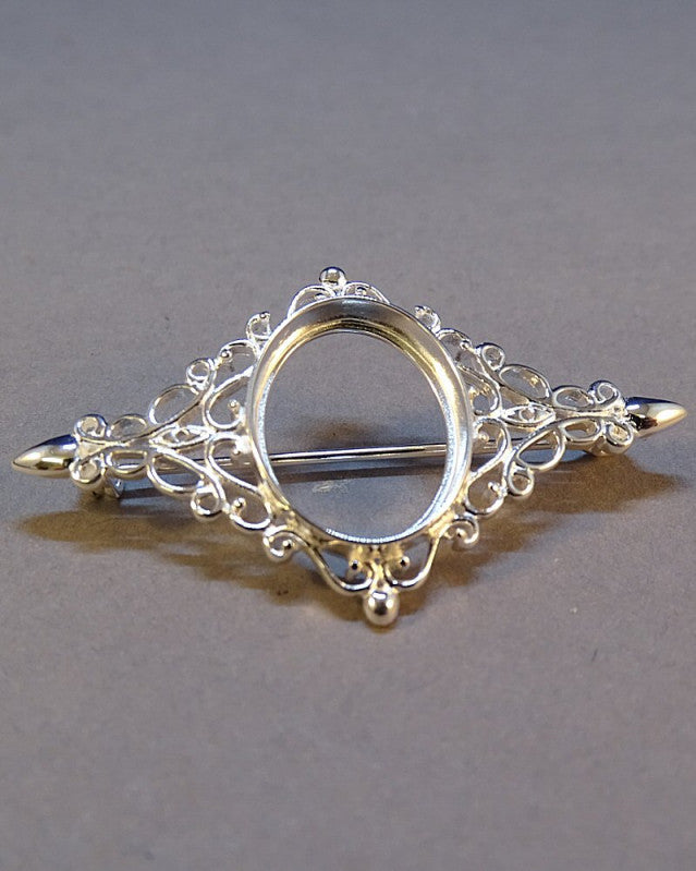 Fancy Silver Unset Brooch For 16x12 Stone