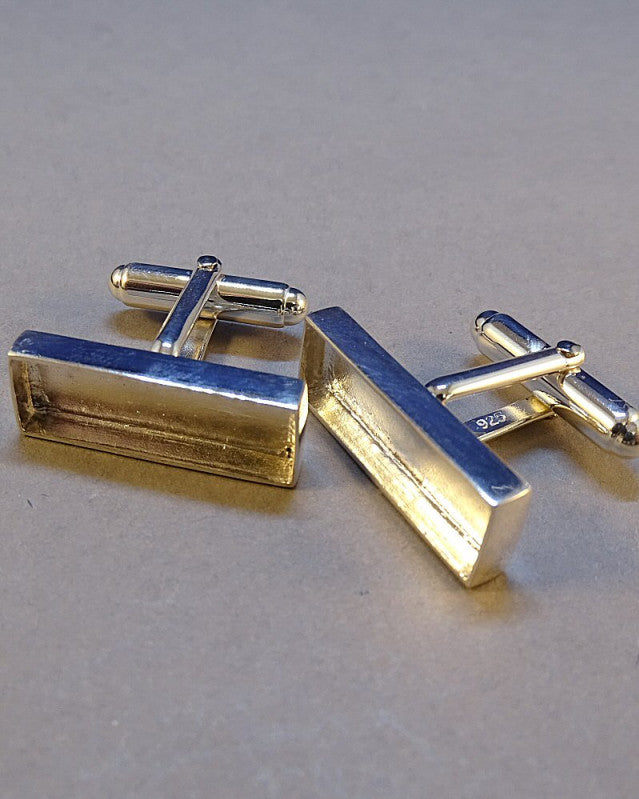 Silver Cufflink mounts For Resin Or To Set 22x7 Stone