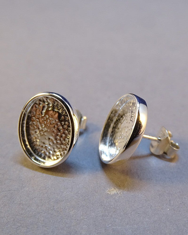 Silver Cup Ear Stud For Cabochon Or Resin