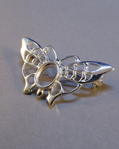 Silver Butterfly Brooch Setting For 8x6 Cabochon