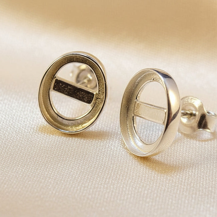 Plain Edge Silver Stud Earring Bezel To Fit Cabochons
