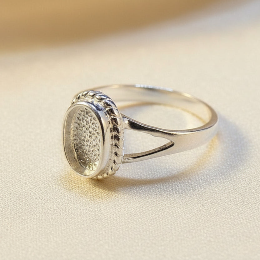 Unset Silver Ring Mount Suitable For Resin Or 9x6 Cabochon