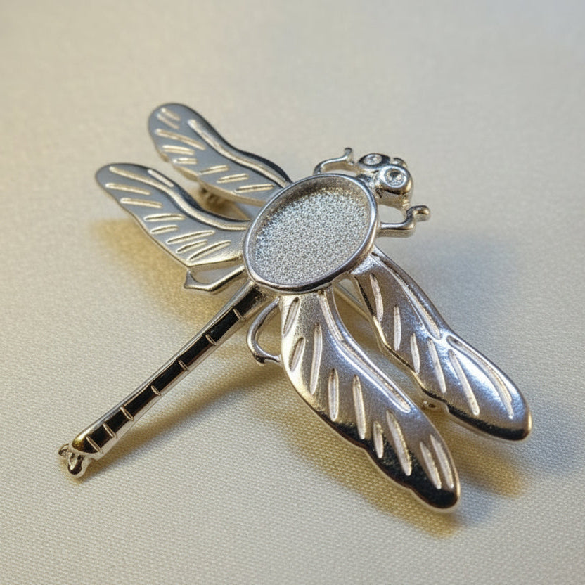Silver Dragonfly Brooch To Fit 10x8 Cabochon Or Resin
