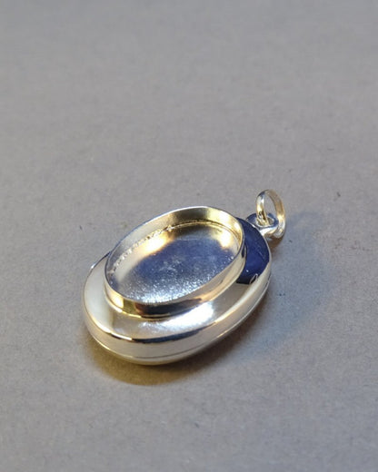Unset Silver Locket Setting With Bezel For 14x10 Cabochon Or Resin