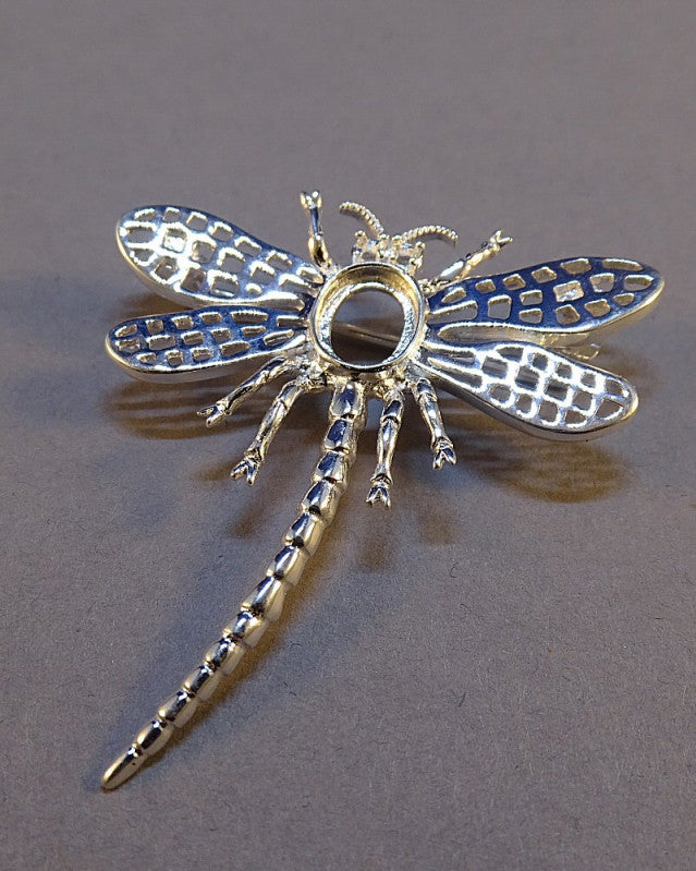 Silver Dragonfly Brooch Mount For 8x6 Stone