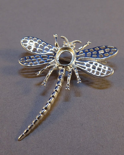 Silver Dragonfly Brooch Mount For 8x6 Stone
