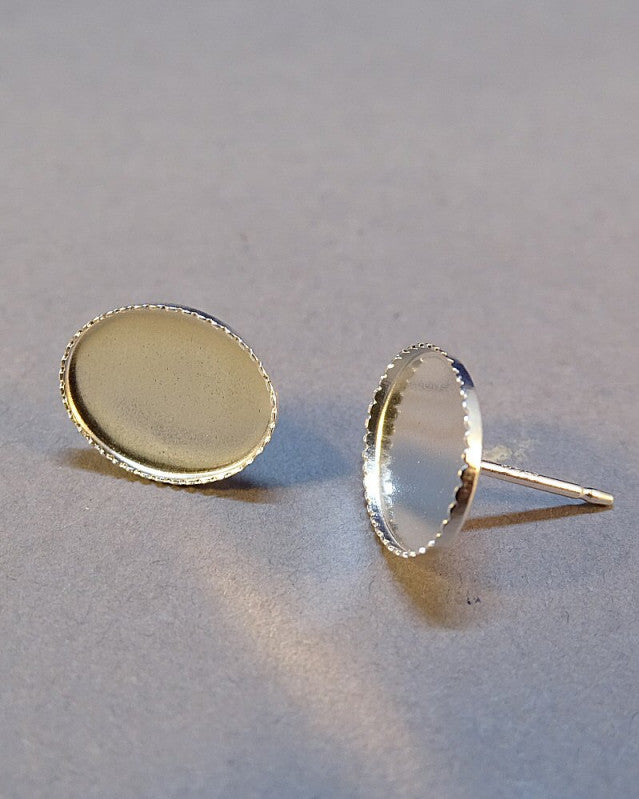 Light Weight Milled Edge Oval Stud Earring Settings