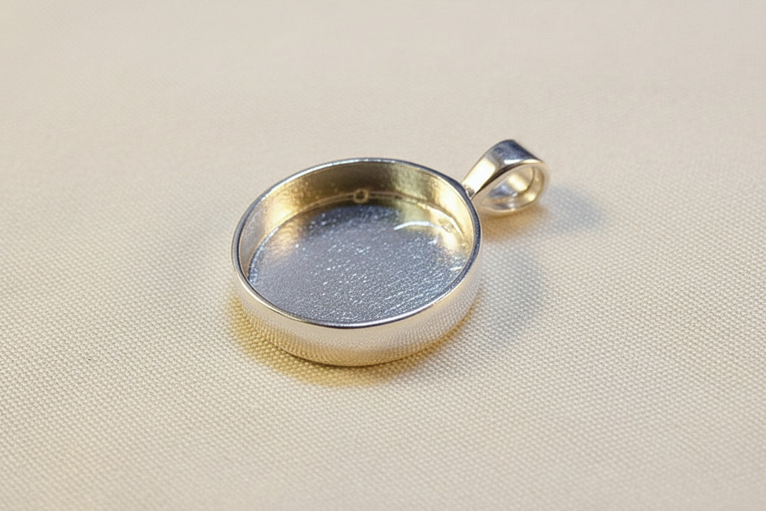 Round Silver Pendant Setting For Resin Or 13.8mm Round Stone
