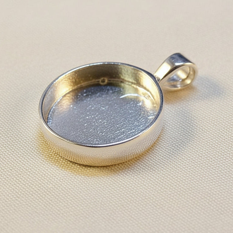 Round Silver Pendant Setting For Resin Or 13.8mm Round Stone