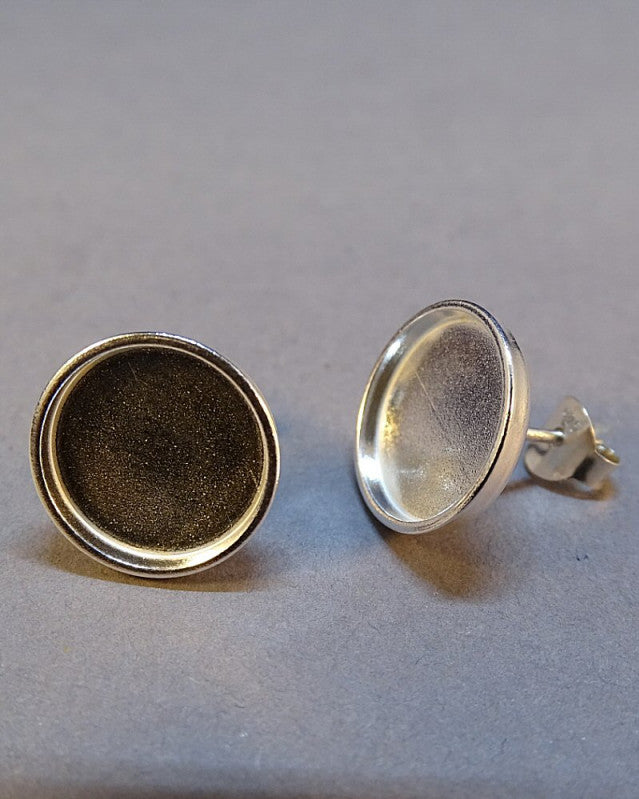 Silver Heavy Cup Bezel Earring For 10 mm