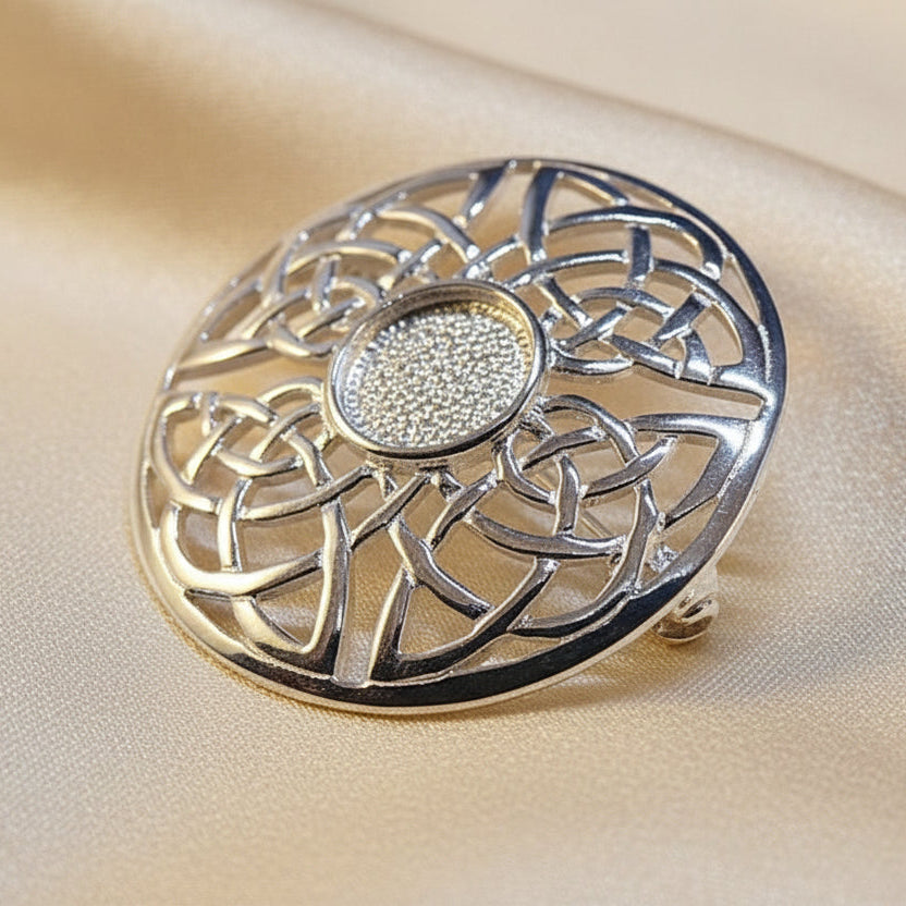 Silver Round Celtic Brooch Setting For 8mm Stone